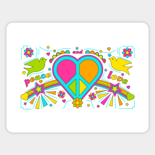 Peace and Love Peace Sign Heart and Doves Magnet